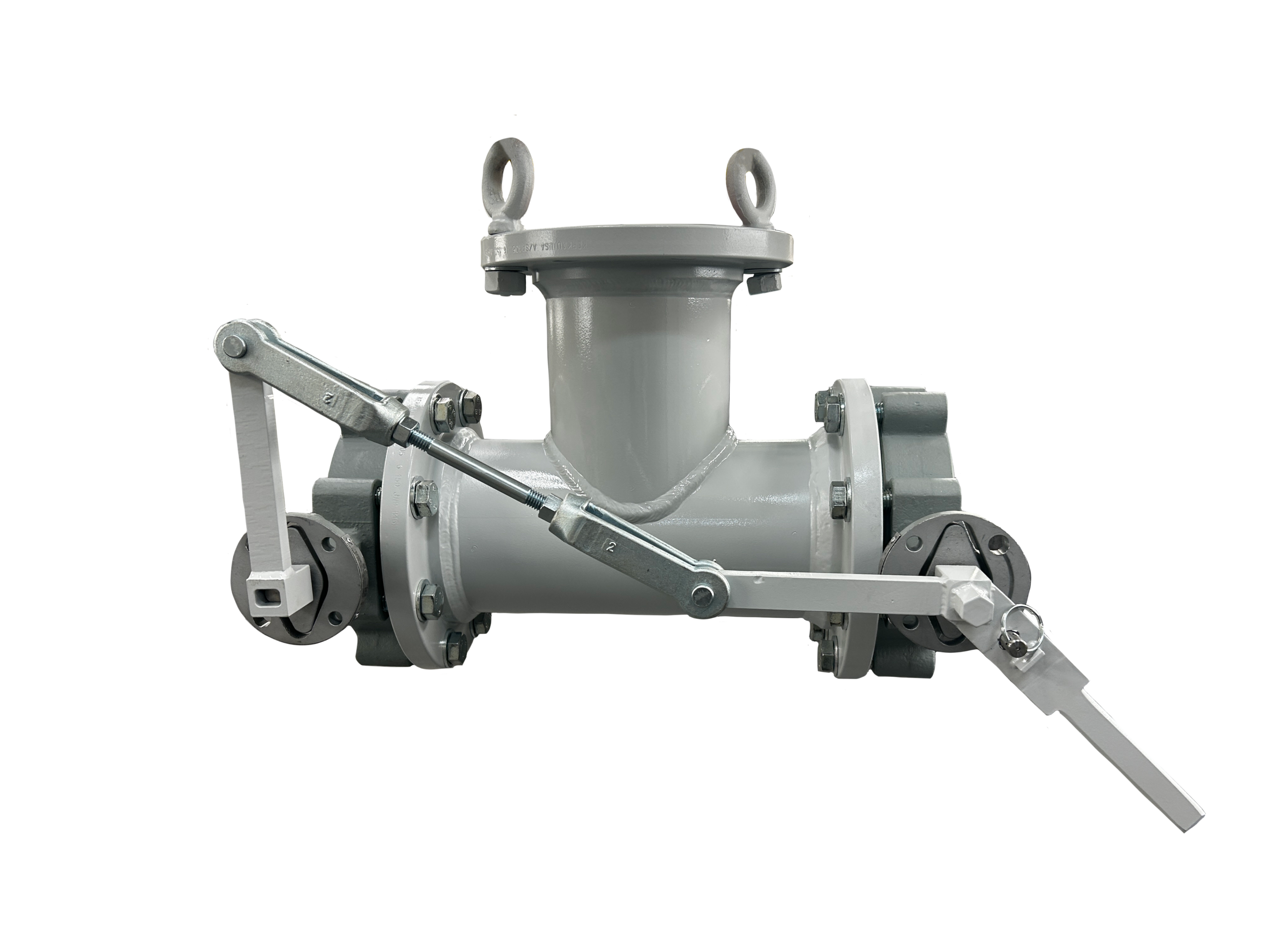 Butterfly valve with a gray finish, showcasing its lever mechanism and flanged connections, designed for efficient flow control in various industrial applications.