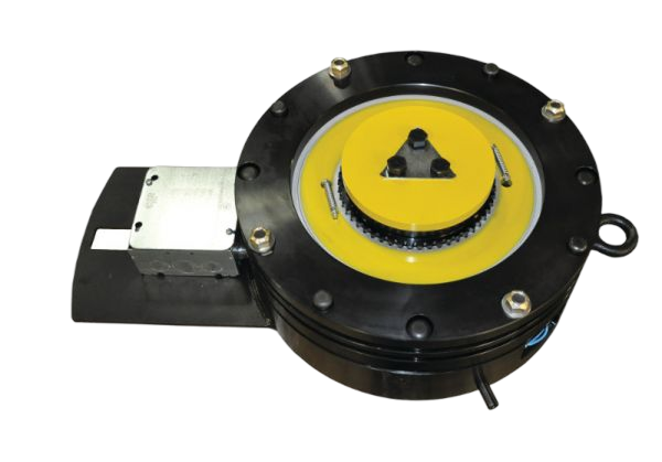 Butterfly valve actuator with a yellow disc and gear mechanism, designed for precise flow control in various industrial applications.