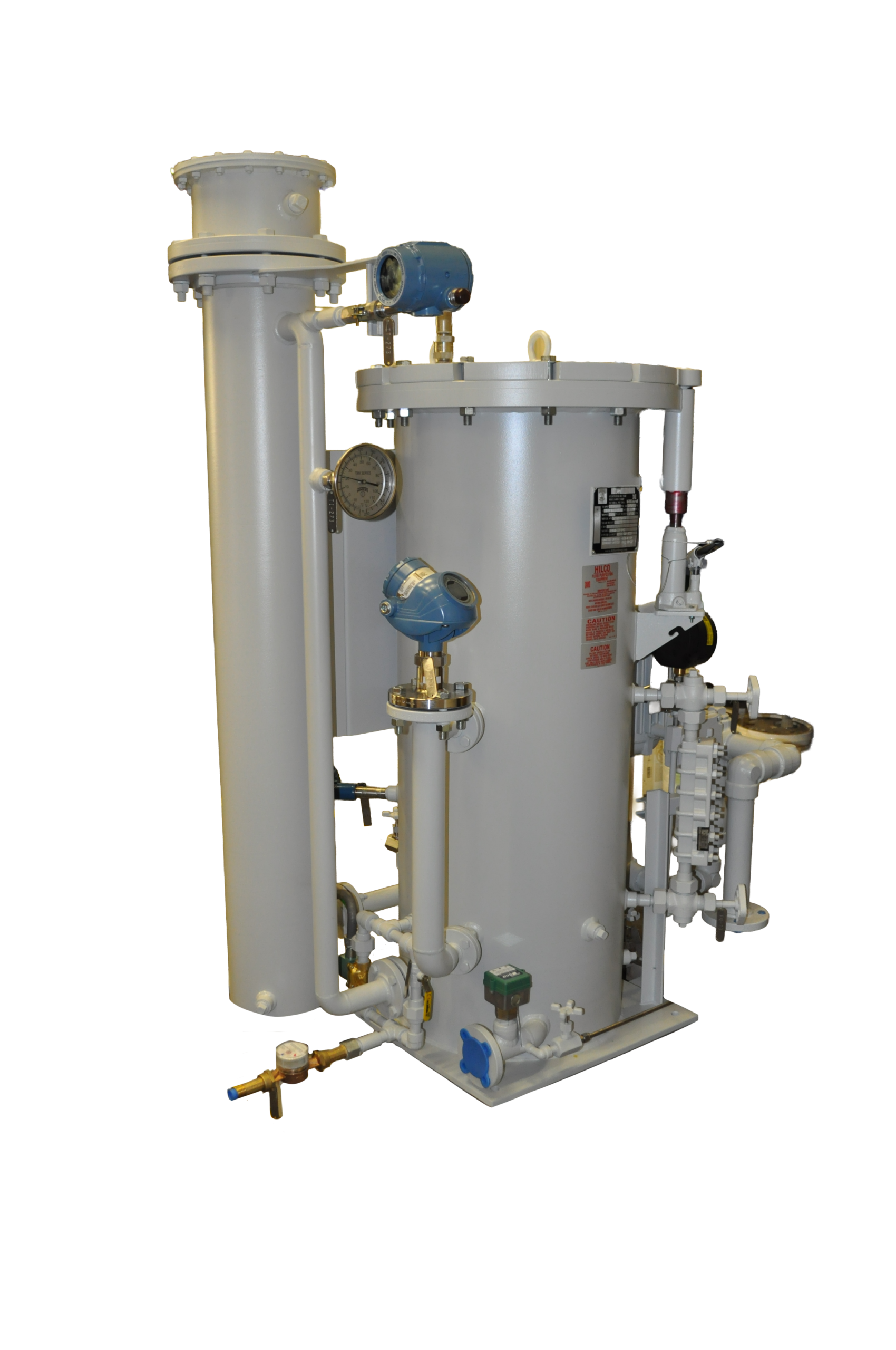 Industrial chemical processing equipment featuring a cylindrical reactor with attached gauges, valves, and piping, designed for petrochemical applications.