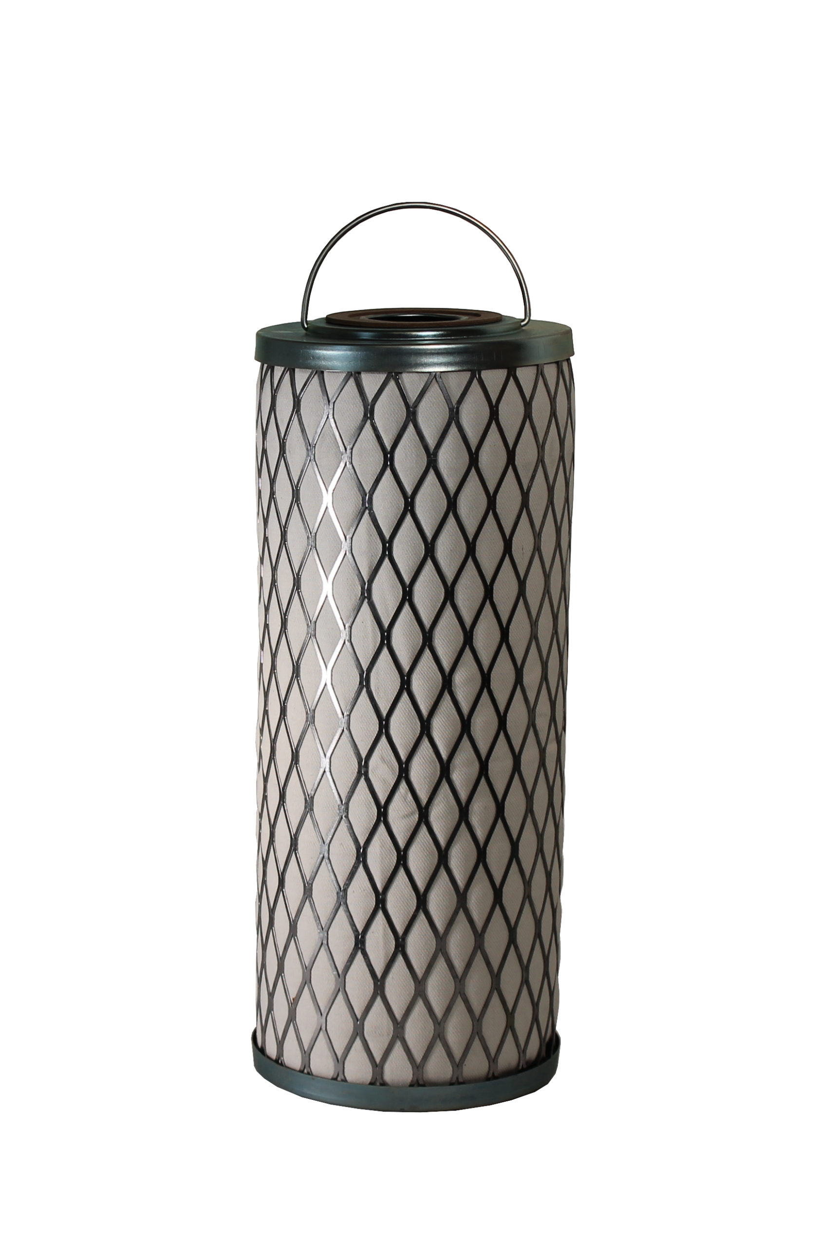 HiLITE HT air filter with a cylindrical design, featuring a textured mesh exterior and a sturdy handle for easy installation and removal. Ideal for improving air quality in various environments.