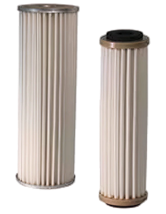 Two cylindrical filter elements with pleated designs, commonly used in butterfly valves for fluid control applications. The filters are shown in varying sizes, highlighting their role in enhancing system efficiency and performance.