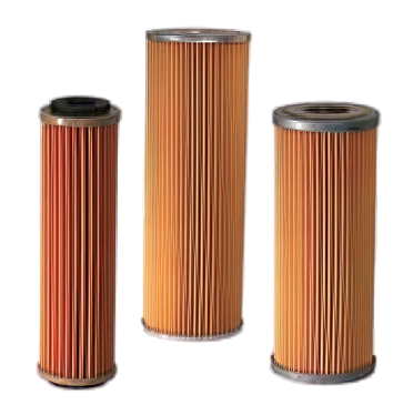 Three orange pleated filter cartridges of varying heights, commonly used in fluid systems, displayed against a white background, showcasing their design for effective filtration in applications related to butterfly valves.