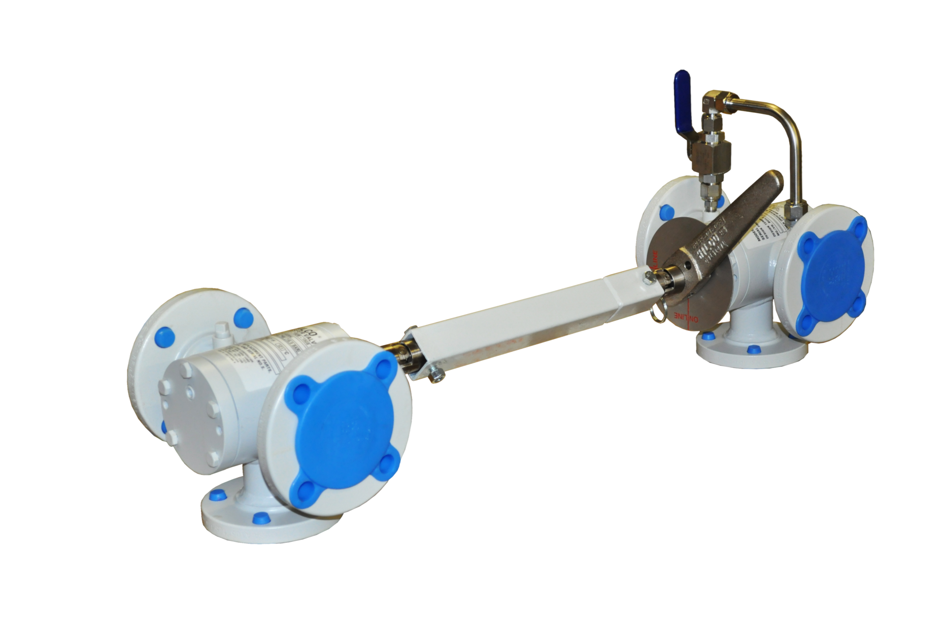 Butterfly valve with blue handles and flanges, designed for efficient flow control in piping systems. The image showcases the valve's durable construction and operational mechanism, ideal for various industrial applications.