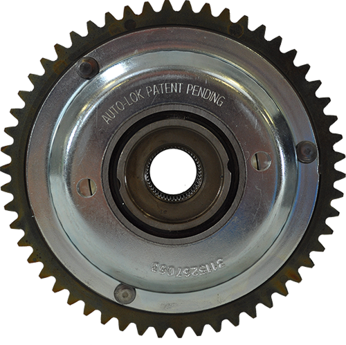 Butterfly valve actuator with Auto-Lok patent pending, showcasing a metallic gear design suitable for valve control applications.